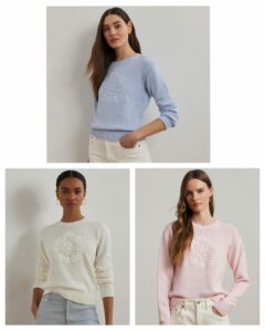 Women's Floral-logo Combed Cotton Sweater