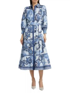 Geneva Filigree-print Cotton Tiered Midi-shirtdress