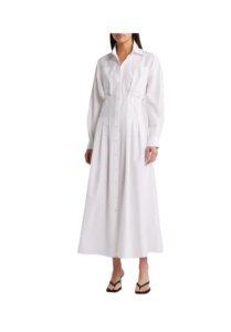 Nipped Long Sleeve Twill Maxi Dress