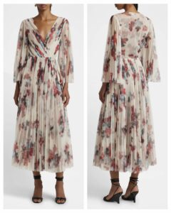 Blur Floral-print Pleated Midi Wrap Dress