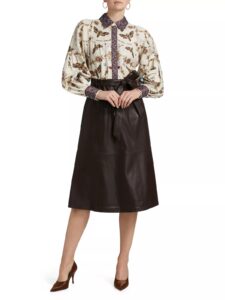 Intermixed Cotton & Faux Leather Midi-dress