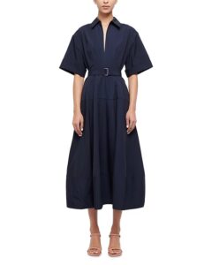 Deanna Belted Poplin Midi Dress