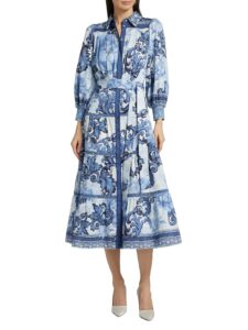 Geneva Filigree-print Cotton Tiered Midi-shirtdress