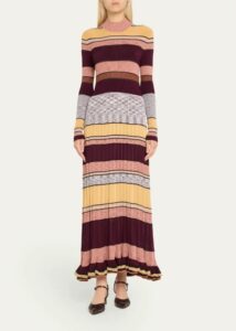 Evangeline Striped Mock-neck Knit Maxi Dress