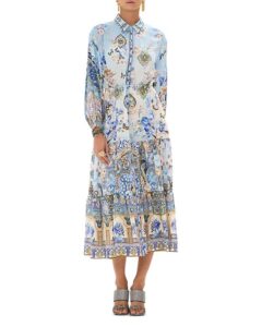 Silk Midi Shirt Dress in Al Manial Palace Memoirs