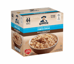 Quaker Instant Oatmeal Lower Sugar, Maple & Brown Sugar, 1.19 Oz, Pack of 44