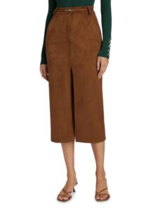 Medina Belted Faux-suede Skirt