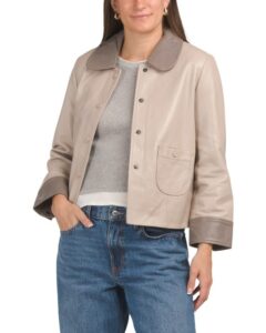 Leather Covered Buttons Solid Jacket