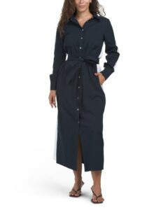 Cotton Blend Poplin Color Block Shirt Dress