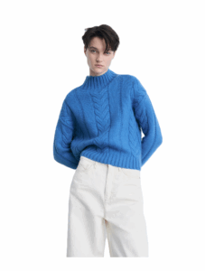 Braided sweater with perkins neck
