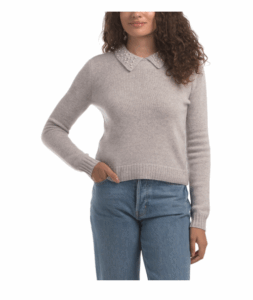 Cashmere Sweater with Faux Pearl Collar