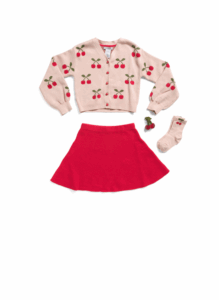 Girls Long Sleeve Cherry Cardigan with Skirt Set Size 4-6