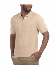 Short Sleeve Quarter Zip Cable Knit Sweater Polo