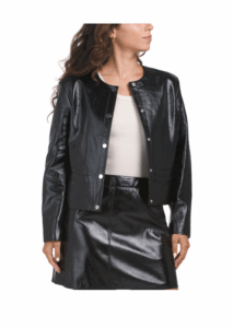 Faux Patent Leather Cropped Jacket