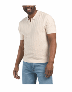 Short Sleeve Micro Cable Textured Sweater Polo