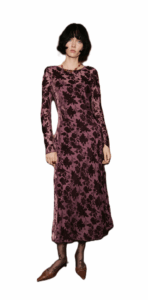 Floral jacquard dress with bell sleeves