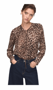 Satin leopard-print blouse with bow