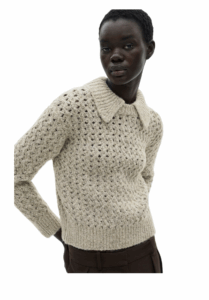 Openwork knitted polo-neck sweater