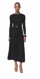 Pleated dress with belt