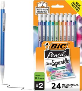 Bic Xtra-sparkle Number 2 Mechanical Pencils with Erasers, Medium Point (0.7mm), 24-count Pack, Mechanical Pencils for School Supplies