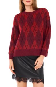 Argyle Eyelash Jacquard Crewneck Sweater