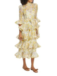 Harmony Linen-silk Floral Tiered Midi-dress