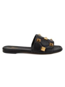 Rockstud Leather Flat Sandals
