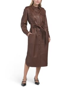 Leather Belted Shirt Dress