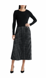 Pleated Long Sleeve Mixed Media Dress