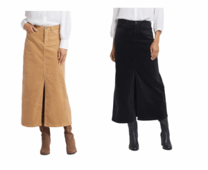 High Waist Slit Front Corduroy Maxi Skirt