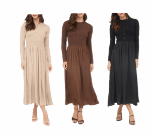 Mixed Media Long Sleeve Maxi Dress