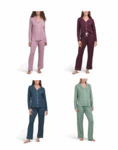 Long Sleeve Notch Collar Pajama Set with Contrast Trim