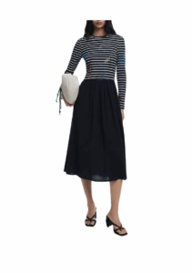 Long Sleeve Mixed Media Midi Dress