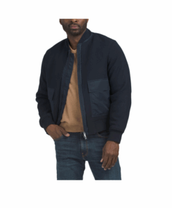 Wool Blend Mixed Media Bomber Jacket