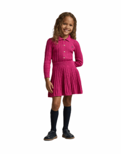 Girl's Polo Cardigan & Skirt Set