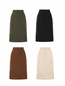 Women's High Waisted Elastic Back Corduroy Midi Cargo Skirts with Pockets