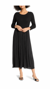 Kyrie Long Sleeve Pleated Mixed Media Maxi Dress