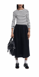 Mixed Media Long Sleeve Cotton Blend Dress