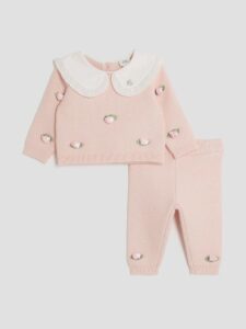 River Island Pink Baby Girls Rose Bud Jumper Set