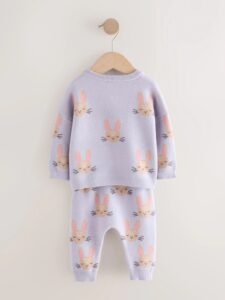 Purple Rabbit Baby Knitted Jumper and Leggings Set 2 Piece (0mths-2yrs)