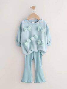Blue Bow Sweatshirt & Flare Leggings Set (3mths-7yrs)