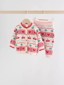 Red/ Pink Cherries Baby Knitted Cardigan and Leggings 2 Piece Set (0mths-3yrs)