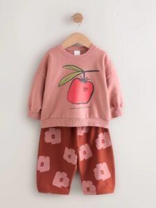 Pink/Brown Tomato Sweatshirt and Barrel Leg Joggers Set (3mths-7yrs)