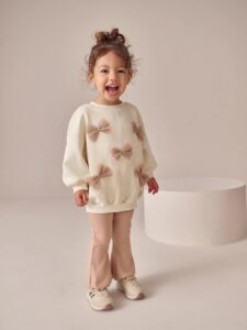 Cream Bow Sweatshirt & Flare Leggings Set (3mths-7yrs)