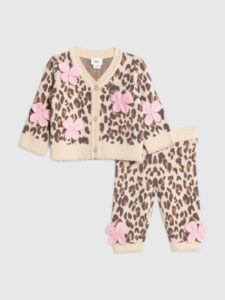 River Island Brown Leopard Bow Cardigan and Leggings Set