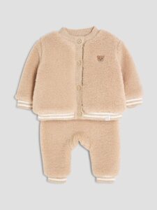 River Island Brown Baby Boys Borg Jacket Set