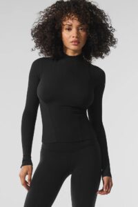 Ribbed Mesmerize Mock Neck Long Sleeve