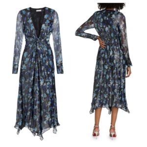 Tatia Floral Metallic Silk Twist Midi-dress