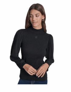 PUFF SLEEVE MIXED MEDIA TOP