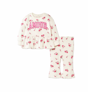 Baby Girls' 2pc Amour Love Floral Fleece Sweatshirt & Pants Set - Off-White